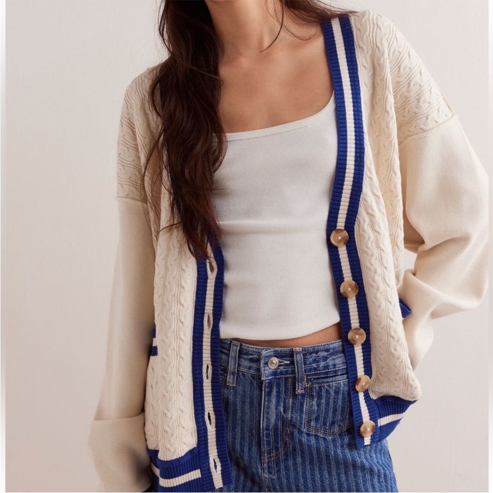 Free People We the Free Varsity Cardigan in Ecru